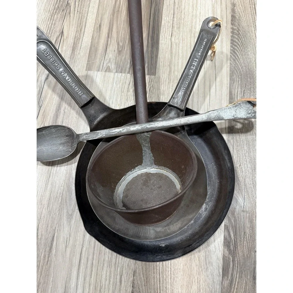 Lot Vintage Antique Camping Cowboy Skillets Frying Pans Ladle Spoon Primitive